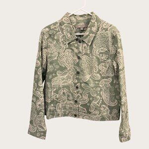 Green Paisley Denim Jacket By Croft & Barrow Stretch Womens Size 18 Button Front
